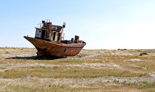 One of the many abandoned ships in the Aral Desert